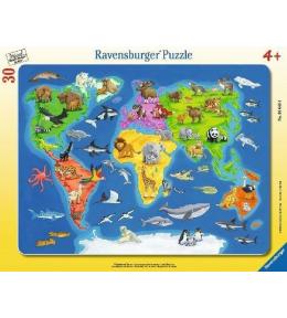 Puzzle 30 Mapa Świata zwierząt