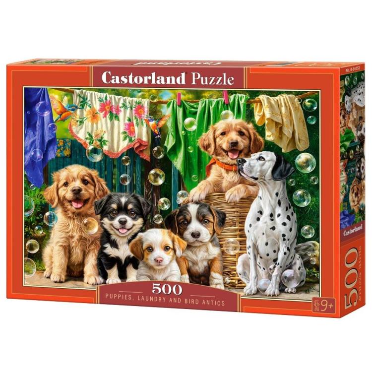 Puzzle 500 Puppies, Laundry and Bird Antics CASTOR