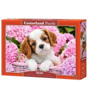 Puzzle 500 Pup in Pink Flowers CASTOR