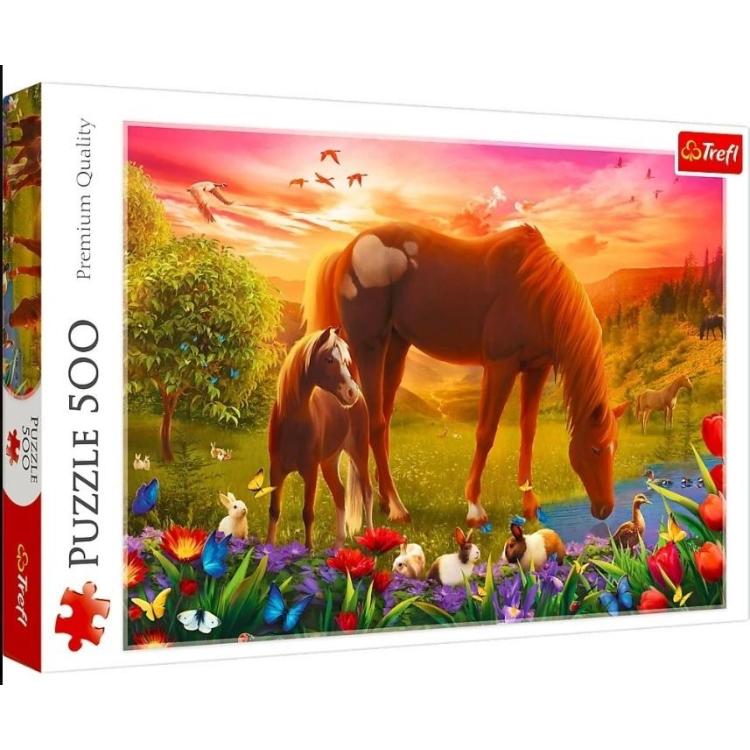 Puzzle 500 Konie na łące TREFL