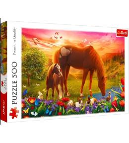 Puzzle 500 Konie na łące TREFL