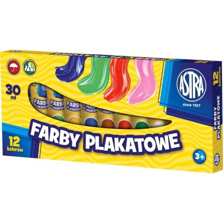 Farby plakatowe w tubach 12 kolorów 30ml ASTRA