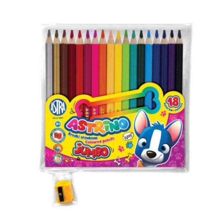 Kredki ołówkowe Jumbo 18 kol + temperówka Astrino