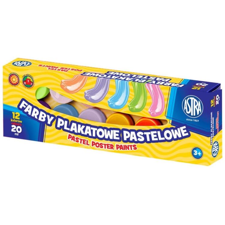 Farby plakatowe pastelowe 12 kolorów 20ml ASTRA