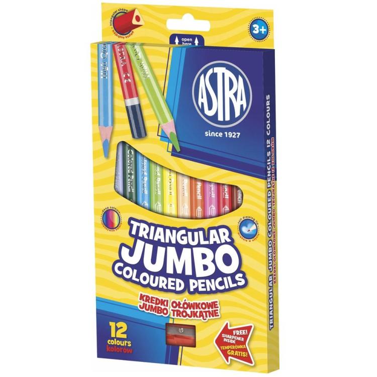 Kredki ołówkowe trójkątne Jumbo 12 kolorów ASTRA
