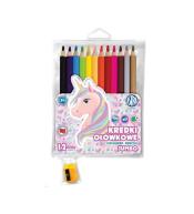 Kredki ołówkowe Jednorożec 12 kolorów + temperówka