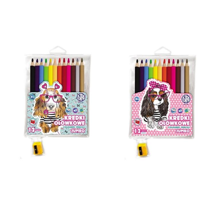 Kredki ołówkowe Pieski 12 kolorów + temperówka