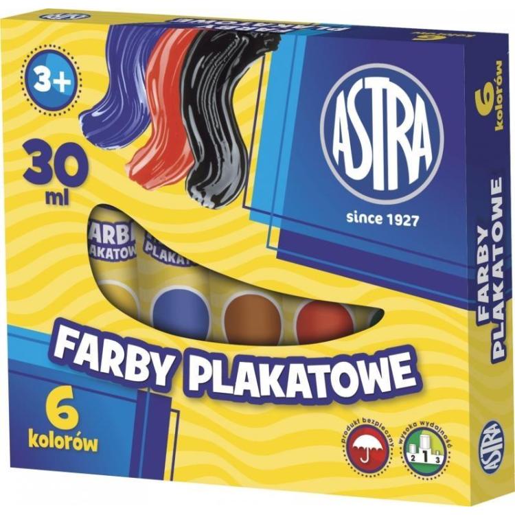 Farby plakatowe w tubach 6 kolorów 30ml ASTRA