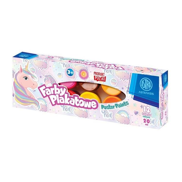 Farby plakatowe 12 kolorów 20ml Jednorożec ASTRA