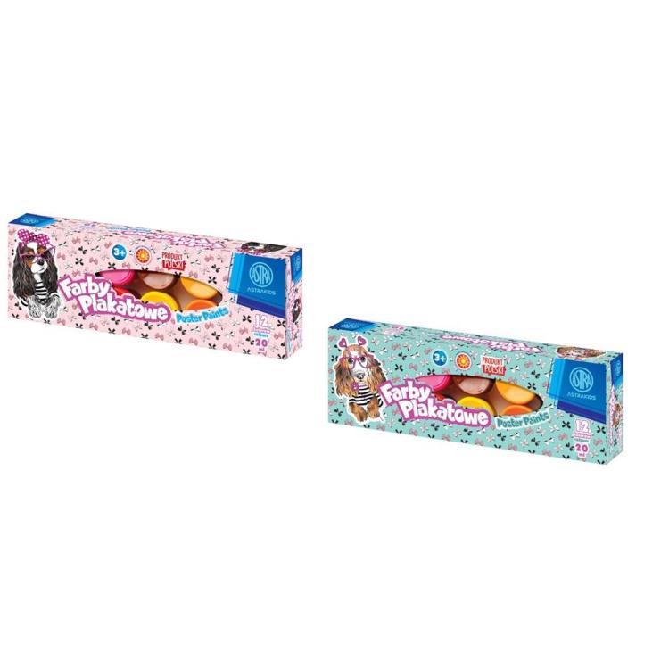 Farby plakatowe 12 kolorów 20ml Pieski ASTRA