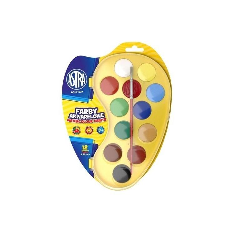 Farby akwarelowe paletka fi 30mm 12 kolorów ASTRA