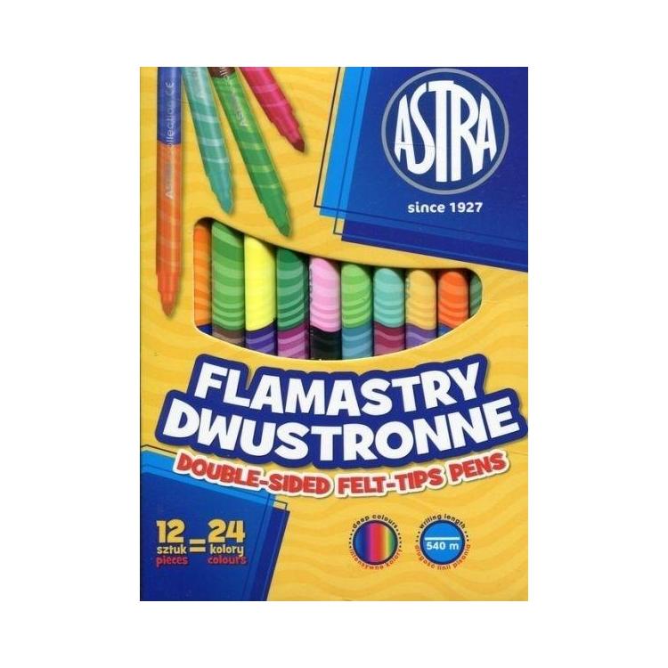 Flamastry dwustronne Astra 12 sztuk 24 kol. ASTRA