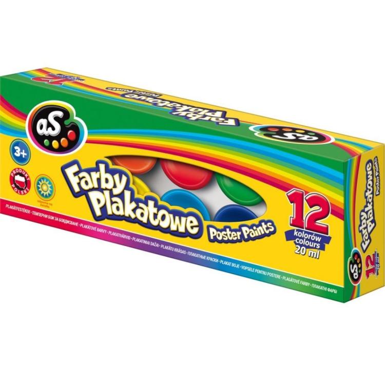 Farby plakatowe 12 kolorów 20ml AS