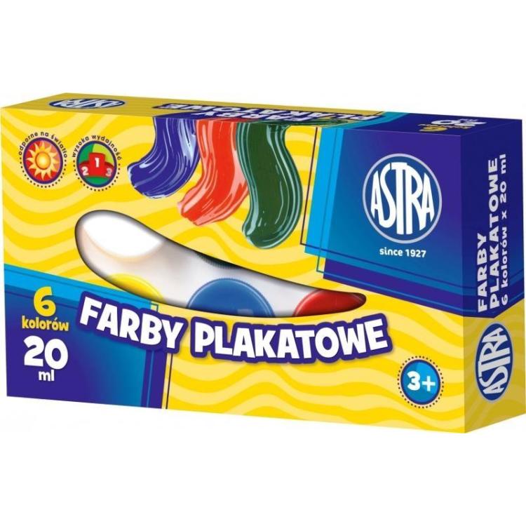 Farby plakatowe 6 kolorów 20ml ASTRA