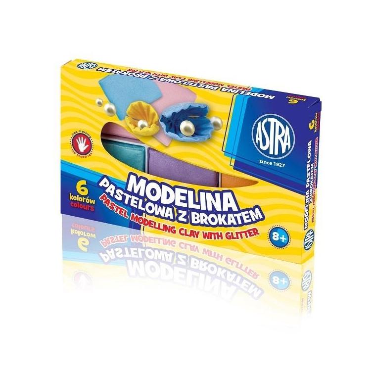 Modelina 6 kolorów pastelowa z brokatem ASTRA