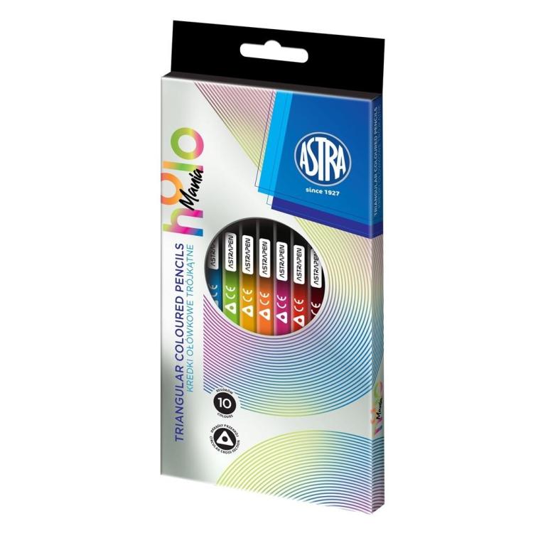 Kredki trójkątne z drewna czarnego10kol ASTRA
