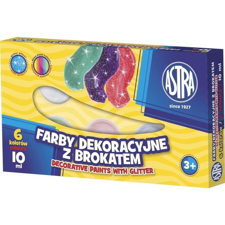 Farby plakatowe 6 kolorów 10 ml Brokat ASTRA