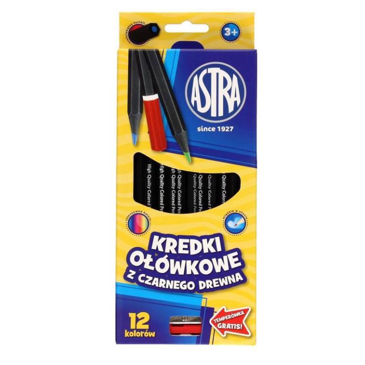 Kredki ołówkowe czarne 12 kolorów ASTRA