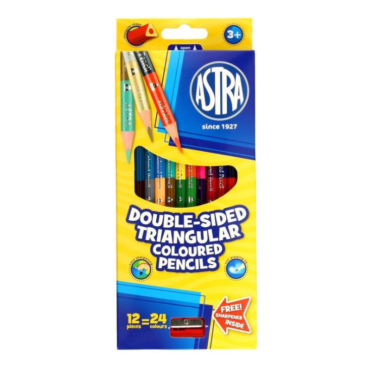 Kredki ołówkowe trójkątne dwustr. 12 24 kol. ASTRA