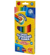 Kredki ołówkowe z gumką 12 kolorów ASTRA