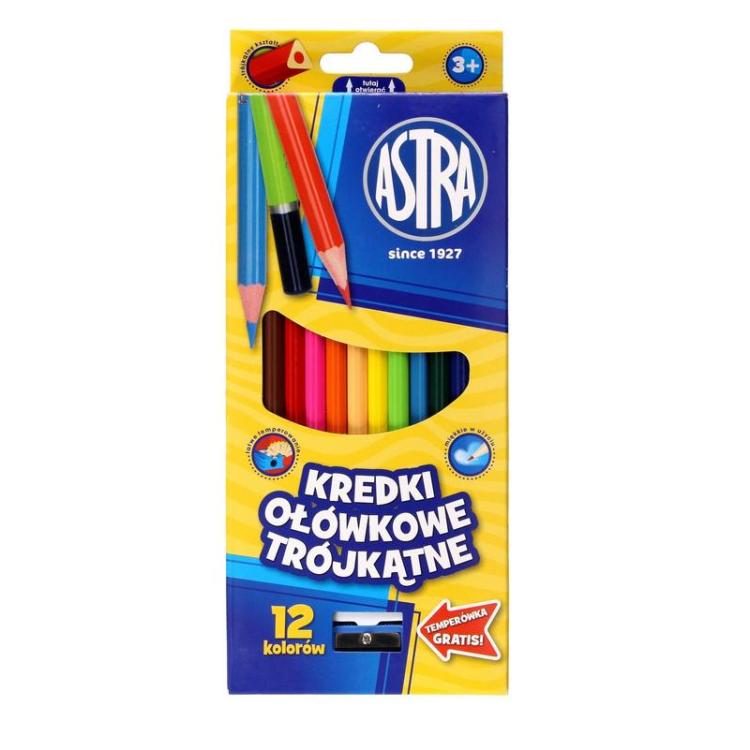 Kredki ołówkowe trójkątne 12 kolorów ASTRA