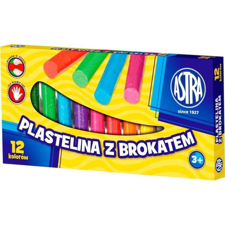 Plastelina z brokatem 12 kolorów ASTRA