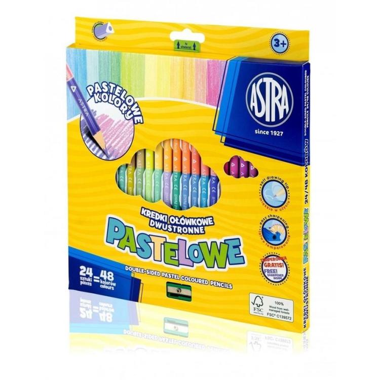 Kredki ołówkowe dwustronne pastelowe 24 48 ASTRA