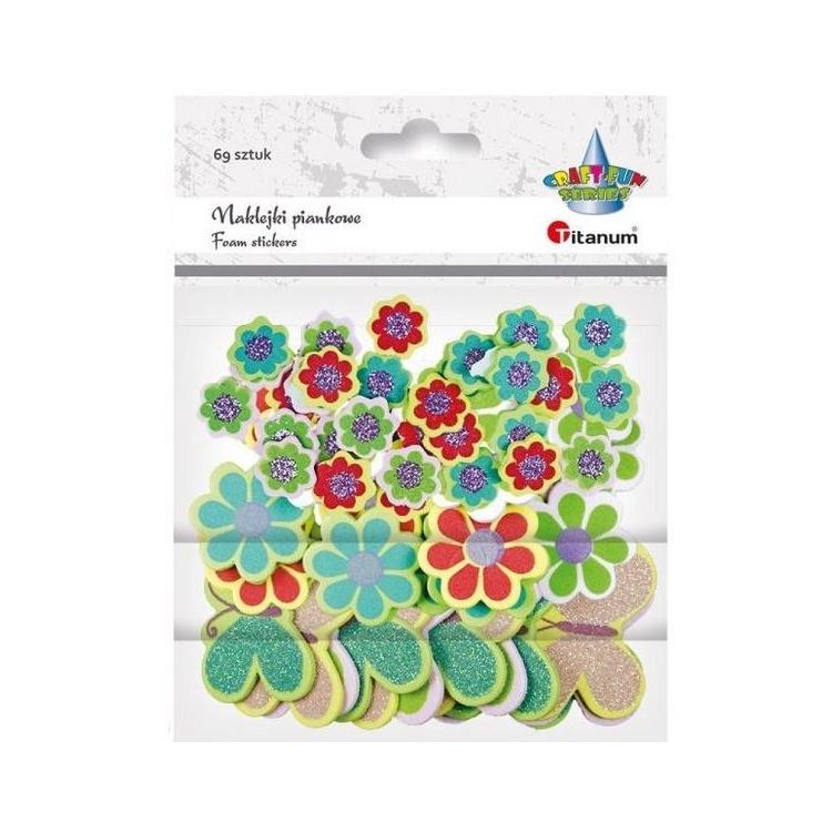 Naklejki piankowe kwiatki, motyle mix 69szt