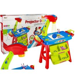 Stolik edukacyjny z projektorem niebiesko-czerwony