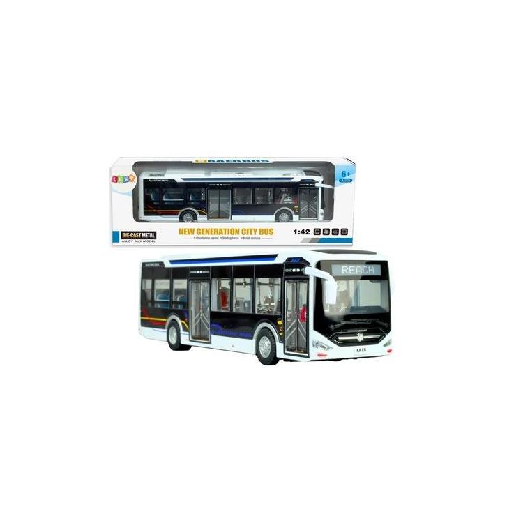 Autobus elektryczny miejski metalowy biały 1:42