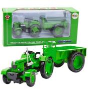 Traktor rolniczy z przyczepą metalowy zielony 1:18