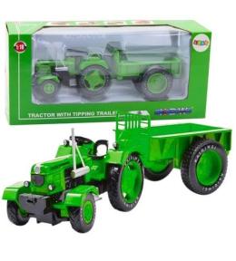 Traktor rolniczy z przyczepą metalowy zielony 1:18