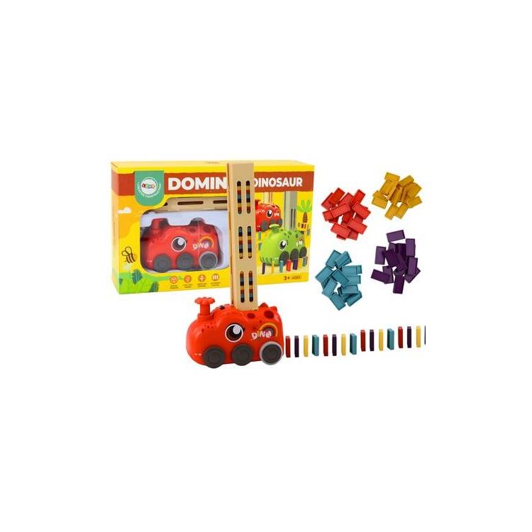 Auto czerwony dinozaur na baterie układające domin