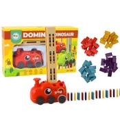 Auto czerwony dinozaur na baterie układające domin