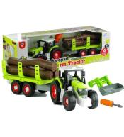 Rozkręcany traktor z przyczepą z drewnem 43cm