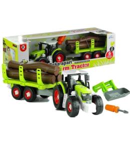 Rozkręcany traktor z przyczepą z drewnem 43cm
