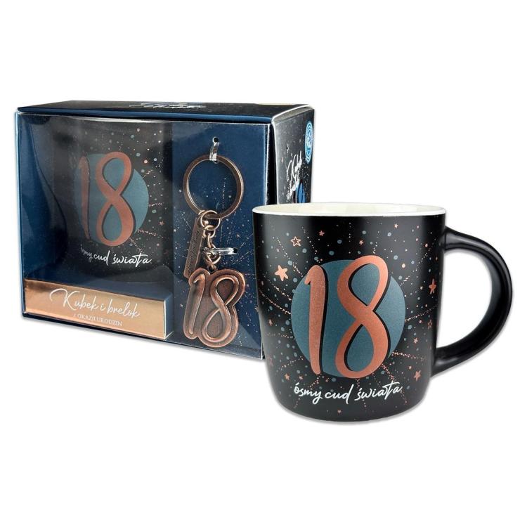 Kubek Denim z metalowym brelokiem - 18 urodziny