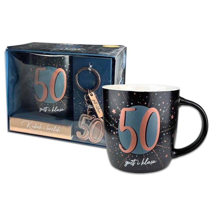 Kubek Denim z metalowym brelokiem - 50 urodziny