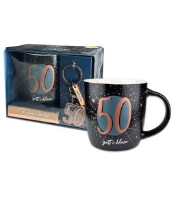 Kubek Denim z metalowym brelokiem - 50 urodziny