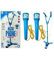 Mikrofony + statyw zestaw karaoke niebieski