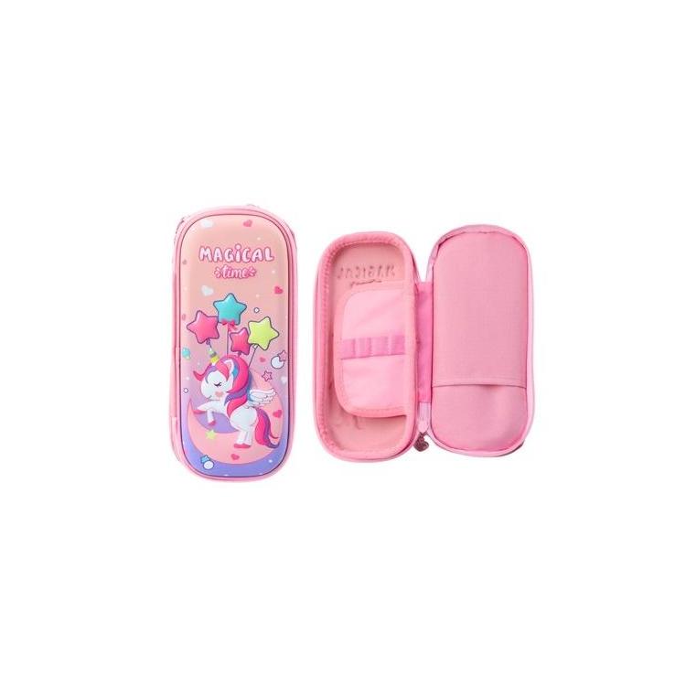 Piórnik dwukomorowy z jednorożcem różowy 24cm