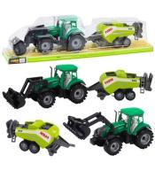 Traktor z ładowaczem i prasą rolniczą zielony