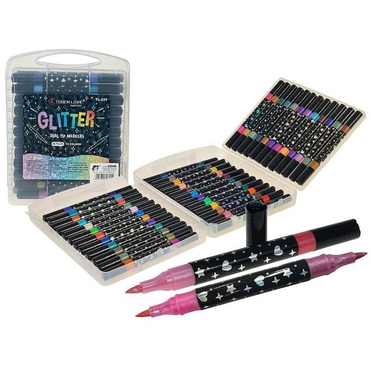 Flamastry brokatowe dwustronne 72 kolory