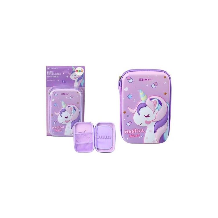 Piórnik rzkładany z jednorożcem fioletowy 23x15cm