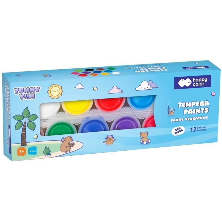 Farby plakatowe 12 kolorów Kapibara HAPPY COLOR