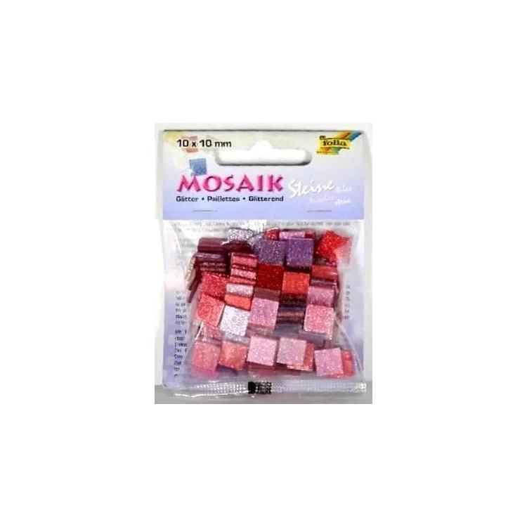 Mozaika kamyczki brokatowe 10x10mm różowa