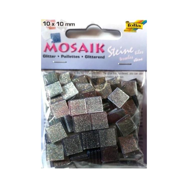 Mozaika kamyczki brokatowe 10x10mm szara
