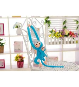 Maskotka małpka z dzieckiem niebieska 90cm