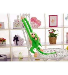 Maskotka małpka z dzieckiem zielona 90cm