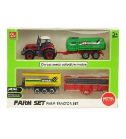 Traktor metalowy z 3 maszynami rolniczymi